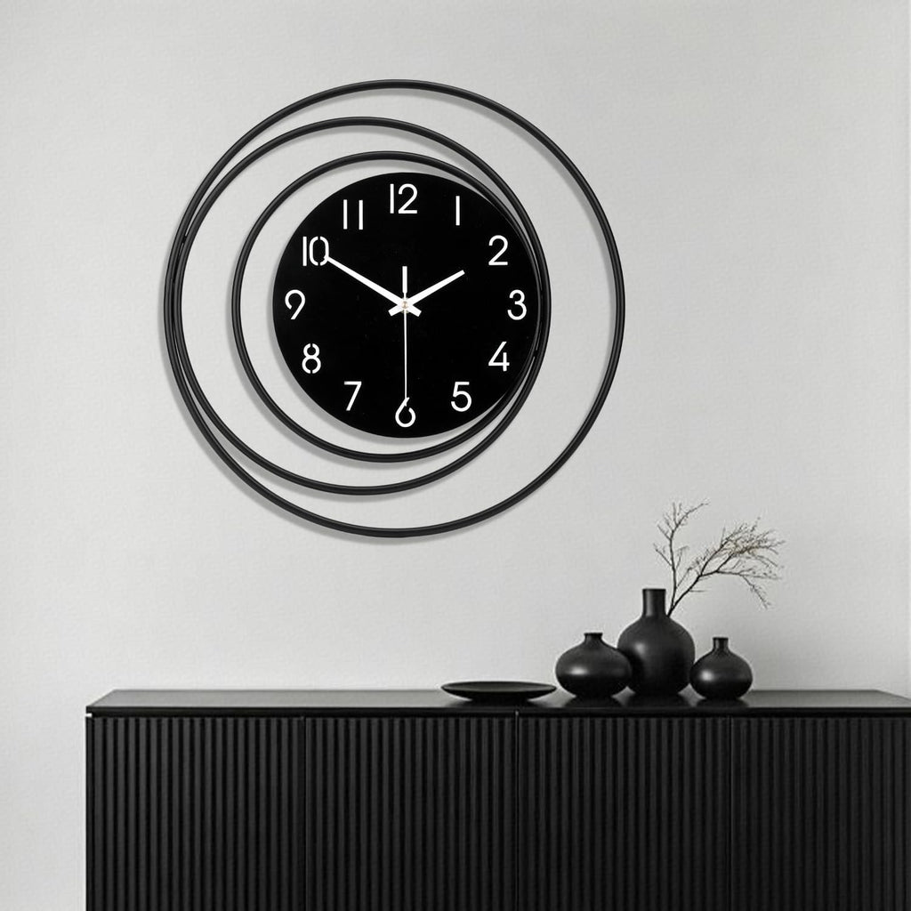 Black Modern Wall Clock 40cm Silent Quartz Large Decorative Home Kitchen