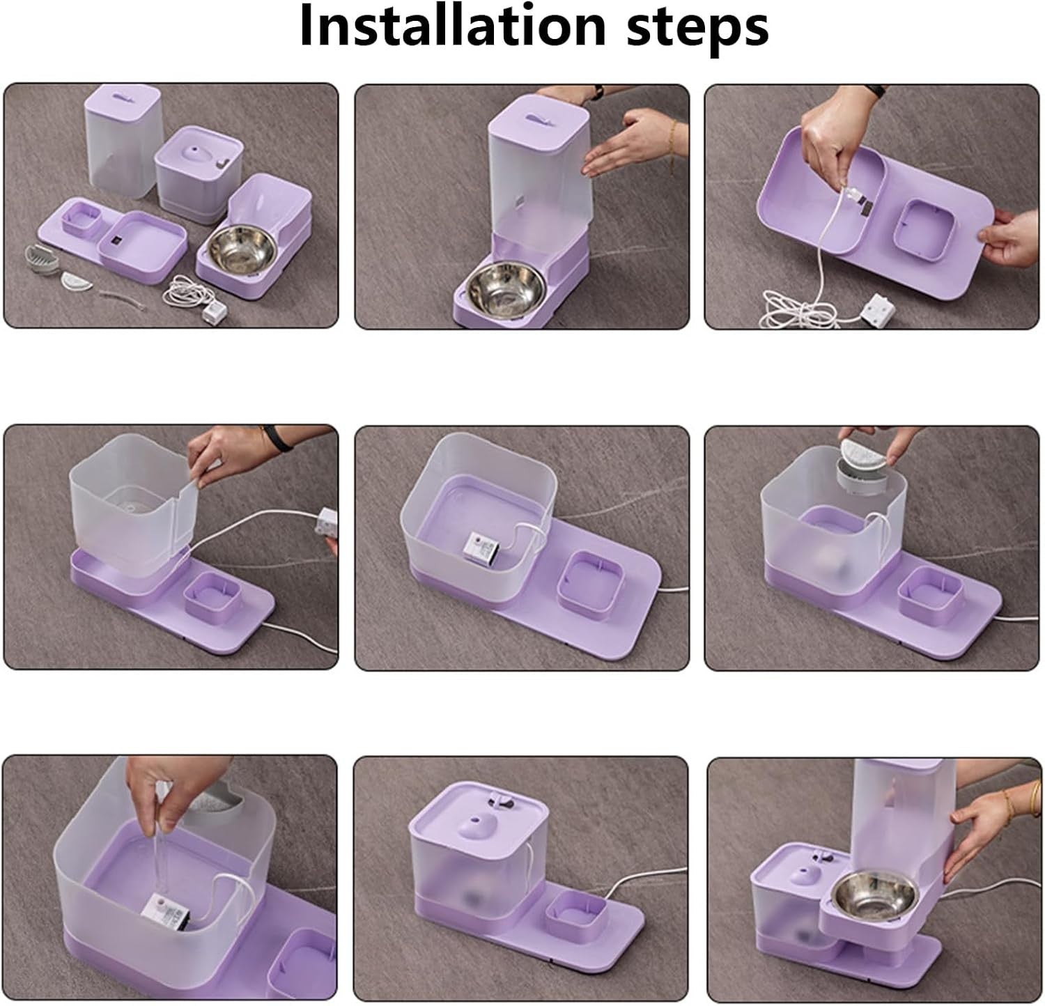 2 in 1 Automatic Cat Feeder Water Fountain 3L Food 2L Tank USB Purple