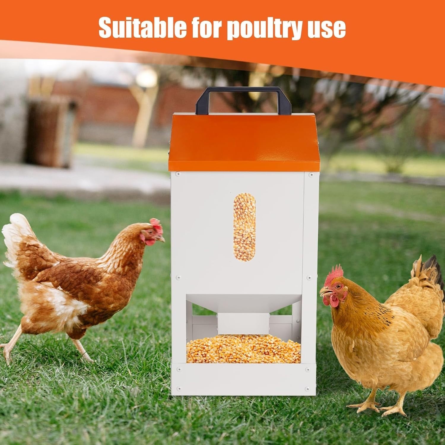 8KG Metal Chicken Feeder Automatic Trough Orange