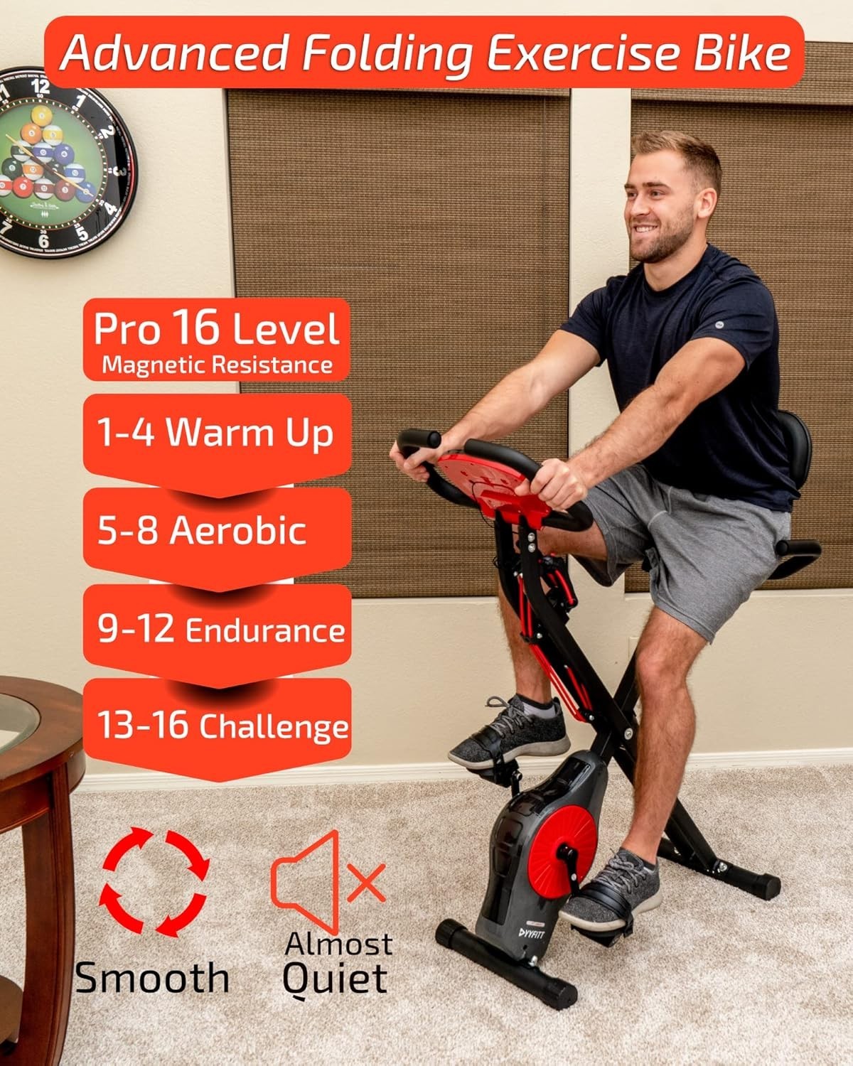 Foldable Magnetic Exercise Bike w/ 16 Levels, Pulse Sensor, Bands & Holder