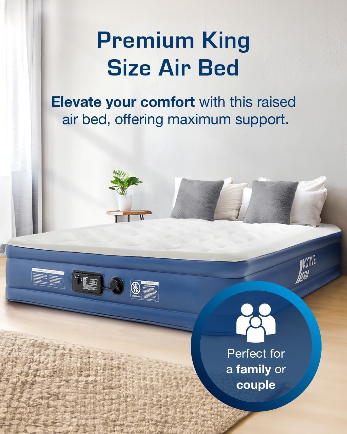 King Size Air Mattress 13" Raised Inflatable Bed w/ Electric Pump & Support