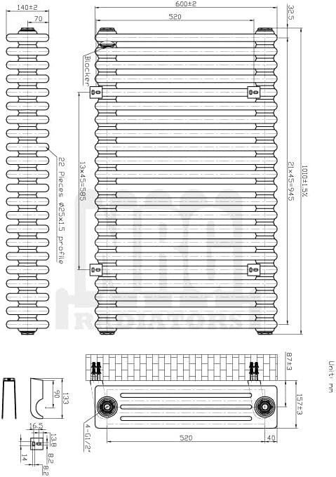 Anthracite 4 Column Radiator 600x1010mm Central Heating Bathroom