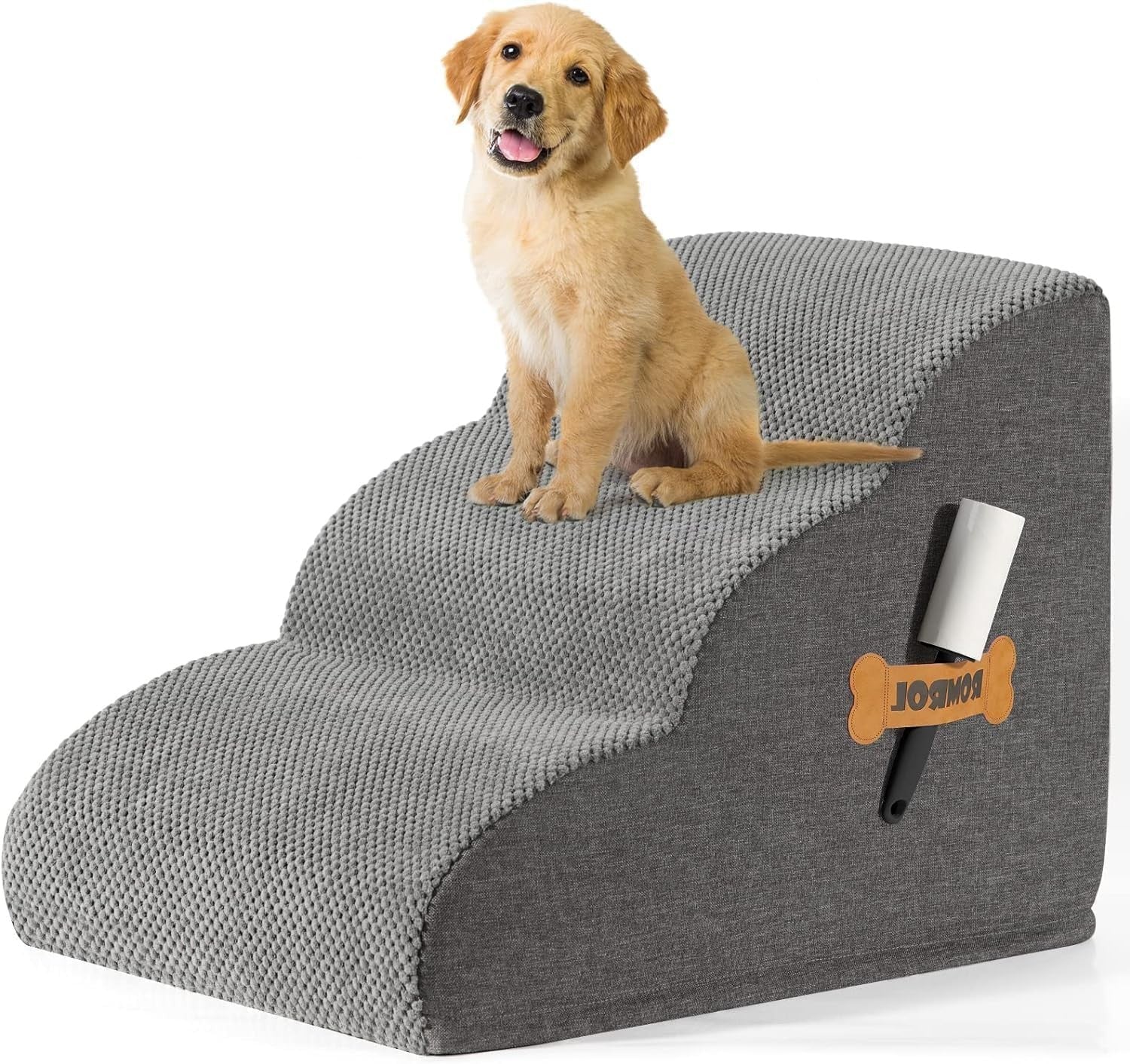 3 Step Dog Stairs Non Slip Pet Ramp for Bed Sofa Washable Grey