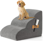 3 Step Dog Stairs Non Slip Pet Ramp for Bed Sofa Washable Grey