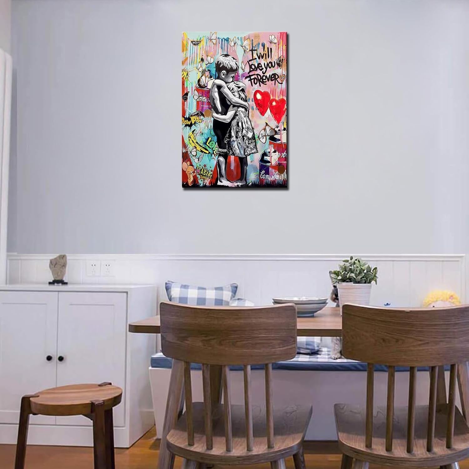 Banksy Style Graffiti Canvas Wall Art 16x24in Framed
