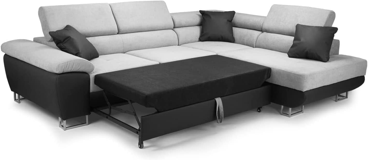 Grey Fabric Corner Sofa Bed | Right Hand Side | 4-Seater Double Bed Couch