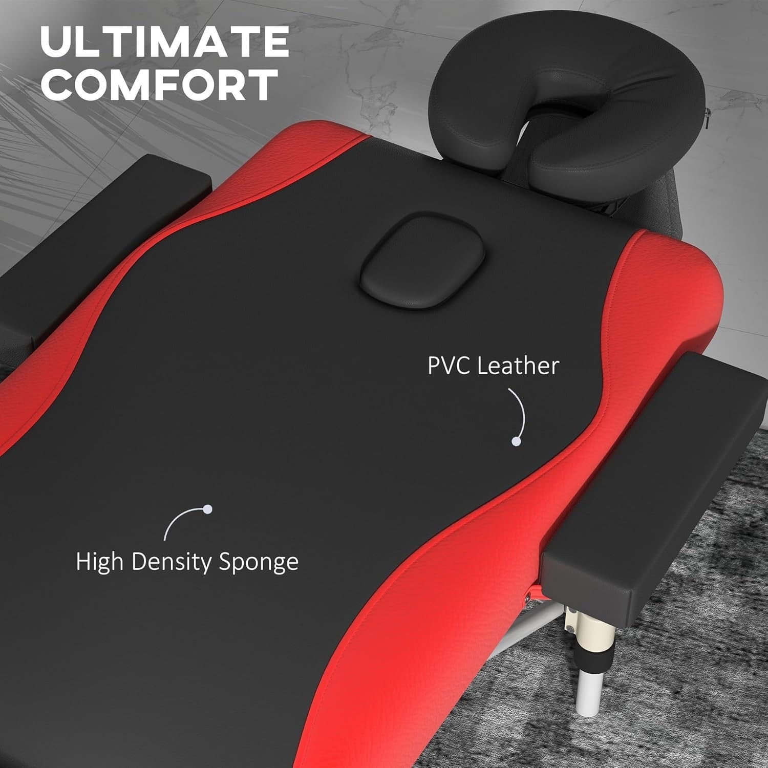 Portable Massage Table 3-Section Foldable Aluminium Beauty Bed w/ Bag Red Black