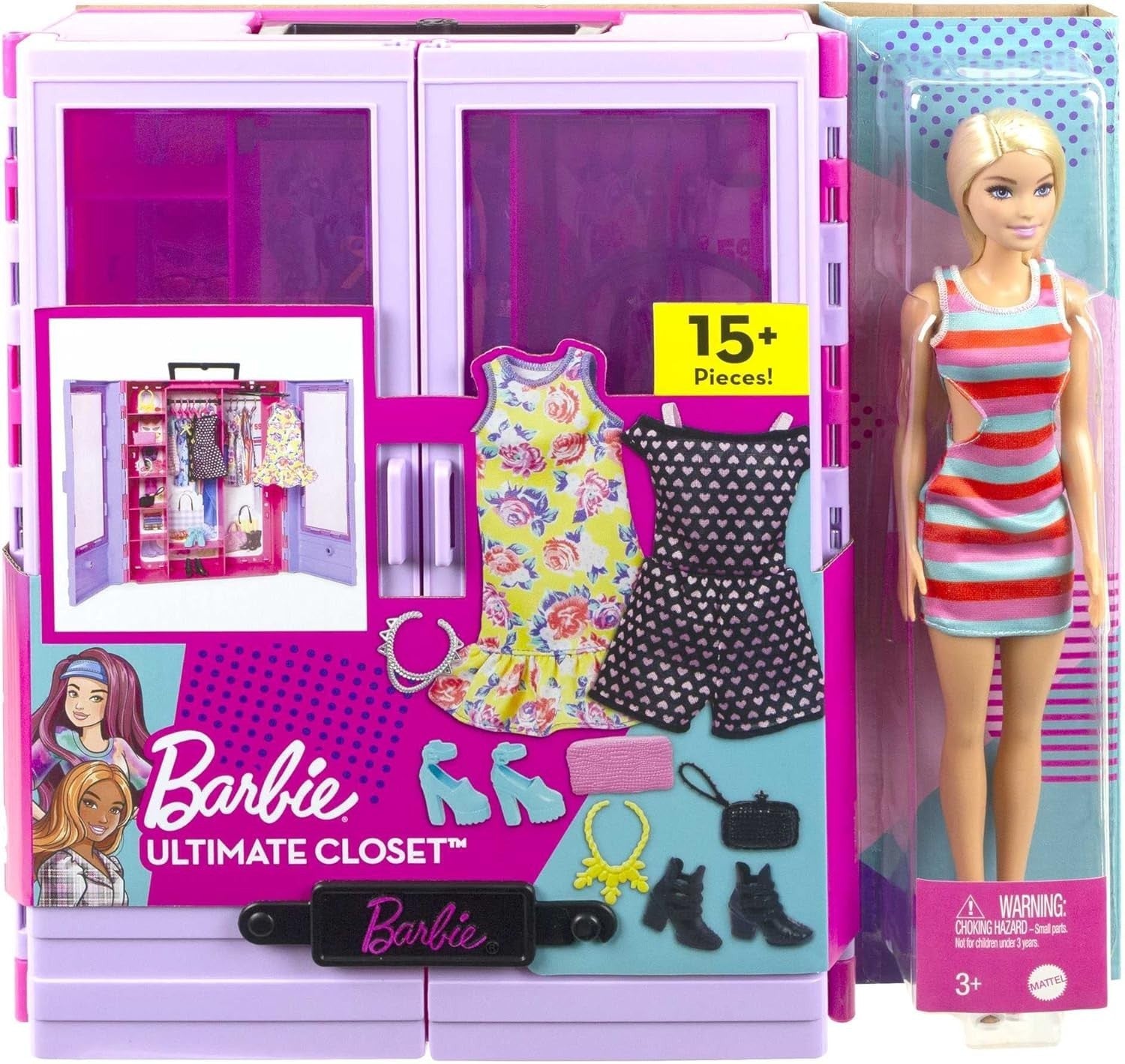 Portable Doll Closet Playset with Fashion Doll Clothes Shoes Accessories