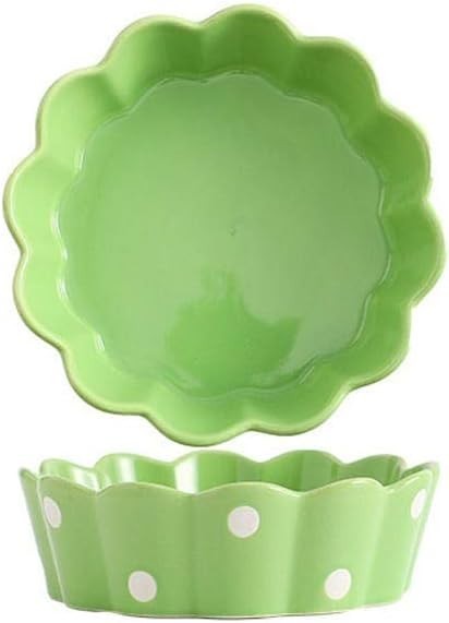 2 Pcs Green Ceramic Bowls with Lid Microwave Safe Dessert Salad