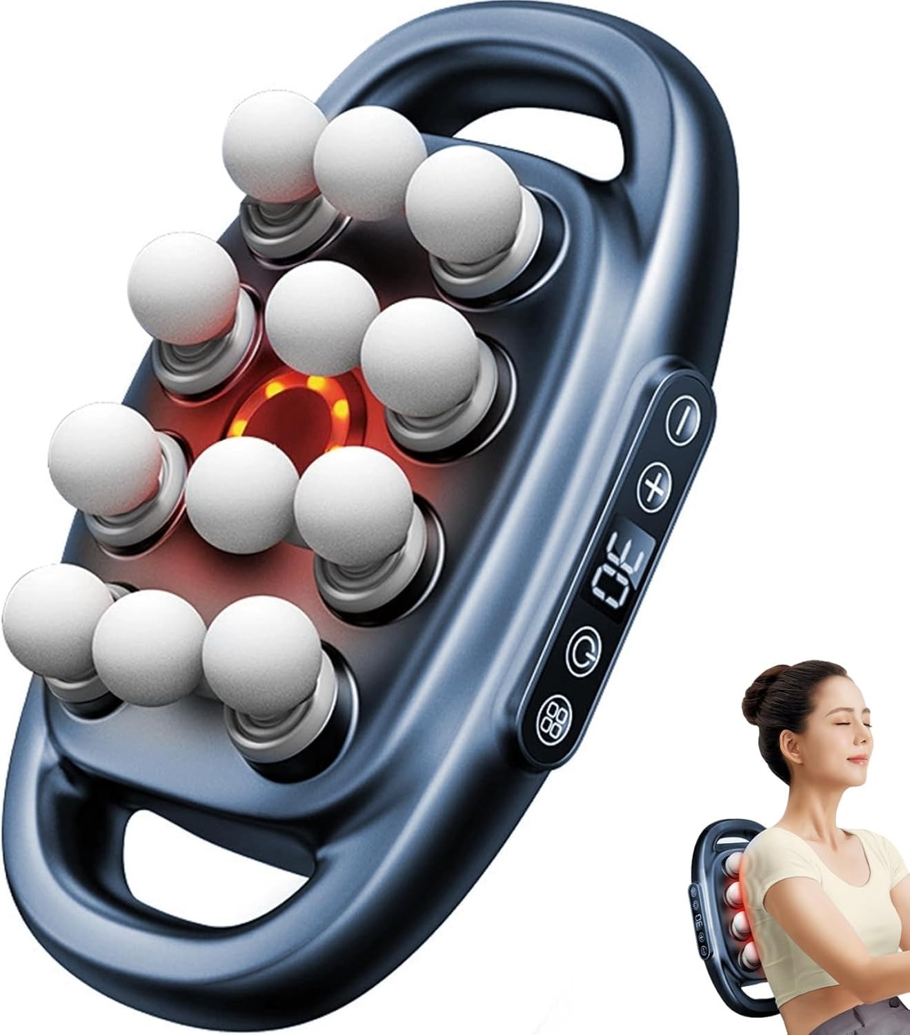 Deep Tissue Massage Gun 12 Head Full Body Muscle Relief 30 Levels Red Light