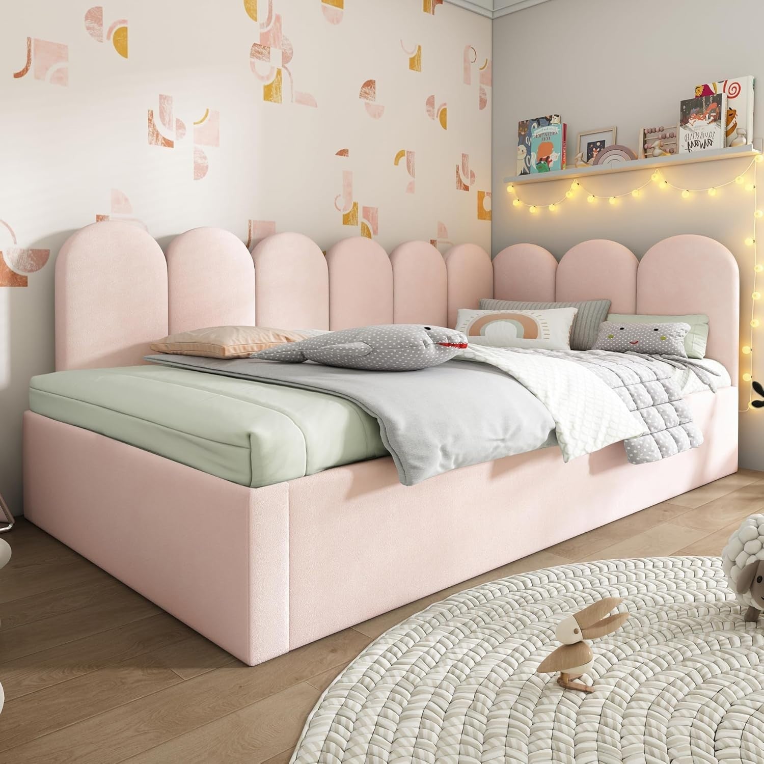 3FT Pink Velvet Pull Out Daybed Sofa Bed Guest Trundle Kids Girls Room