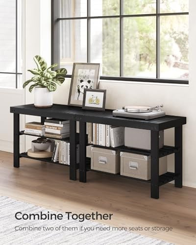 Black Bamboo Shoe Bench with 3-Tier Storage | Entryway & Hallway Seat