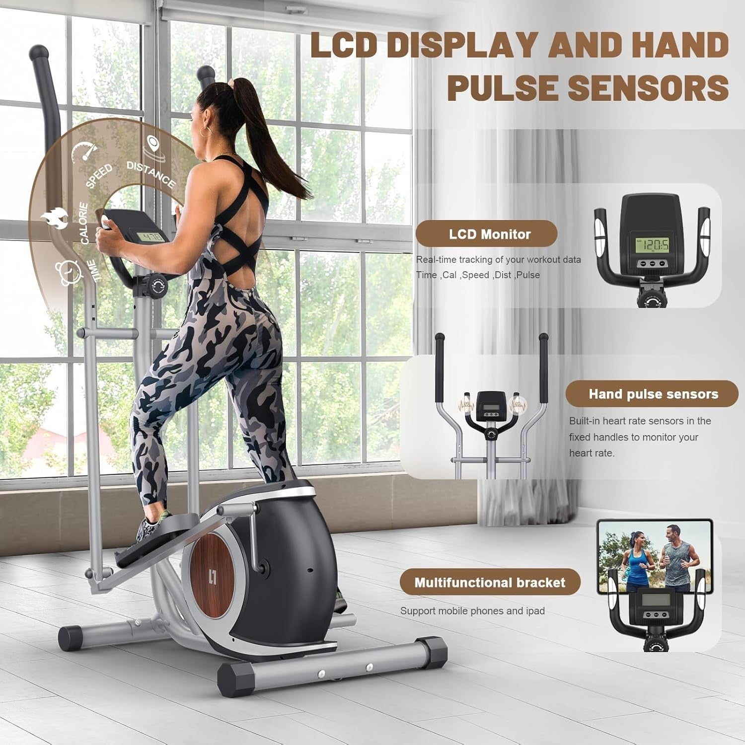16-Level Magnetic Elliptical Cross Trainer Home Gym with LCD & Pulse Sensor