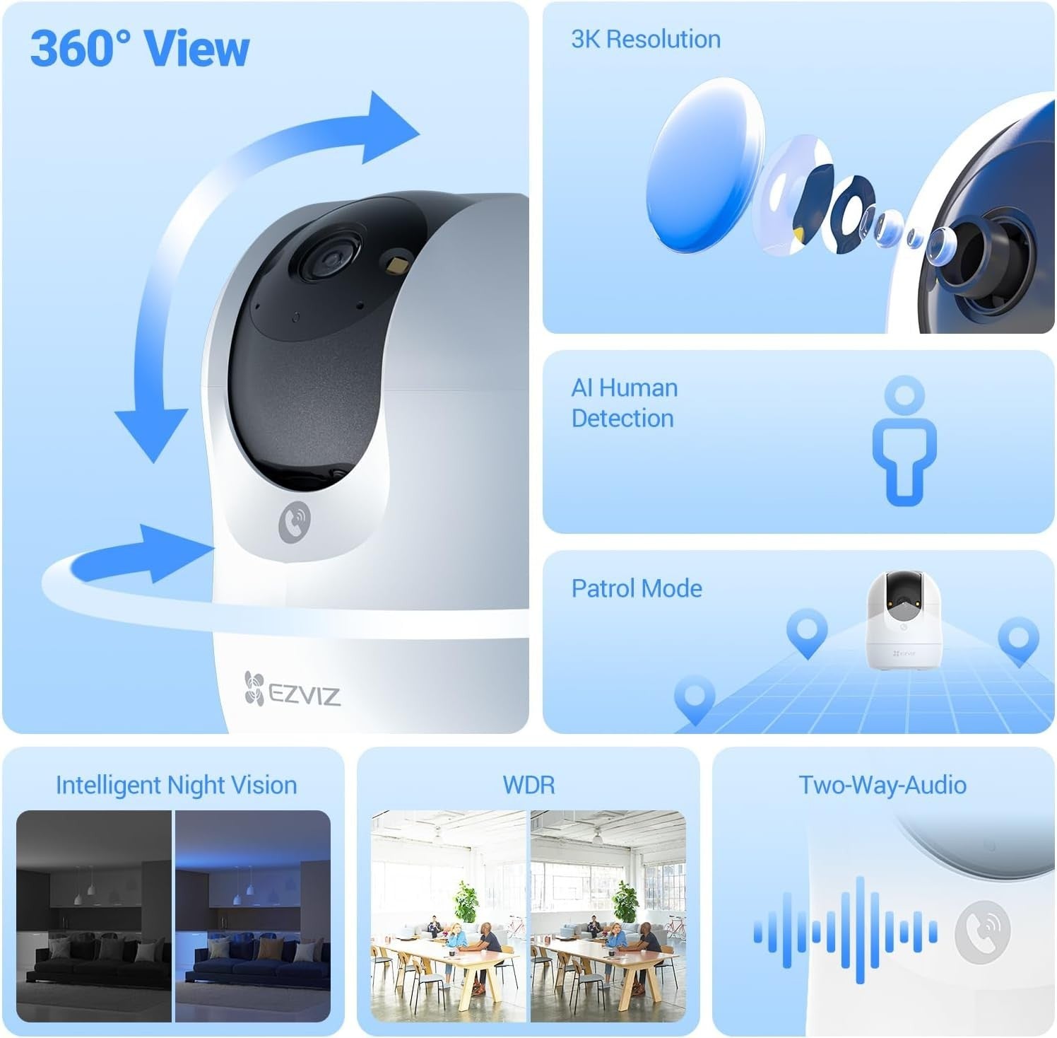 2 Pack 3K Indoor Security Cameras 350° Auto Tracking Color Vision