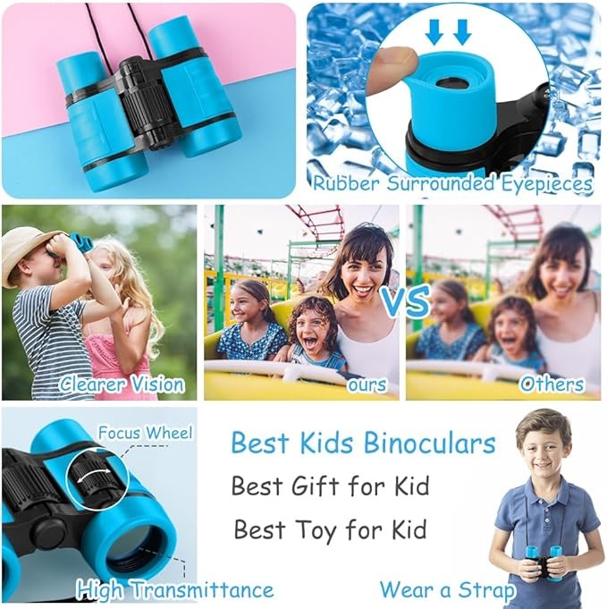 Kids 4x30 Blue Shockproof Binoculars | Outdoor Learning Toy Ages 3–12
