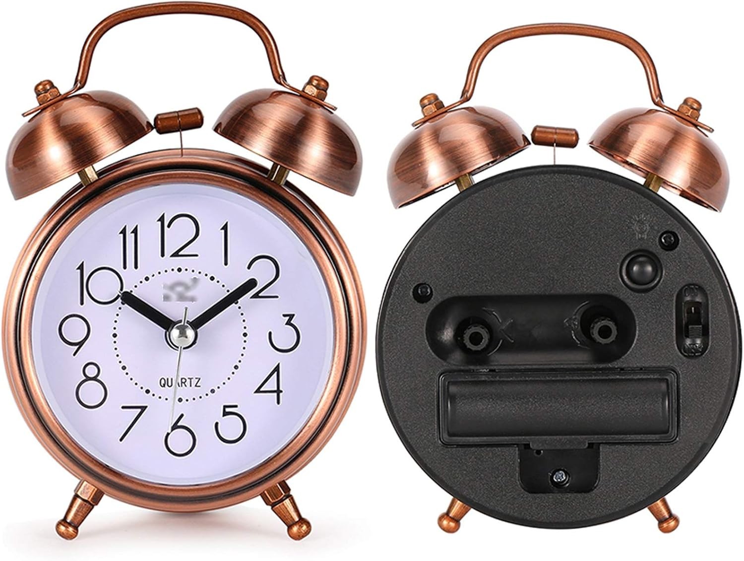 Loud Twin Bell Alarm Clock Silent Non Ticking Retro Metal Bedside Clock