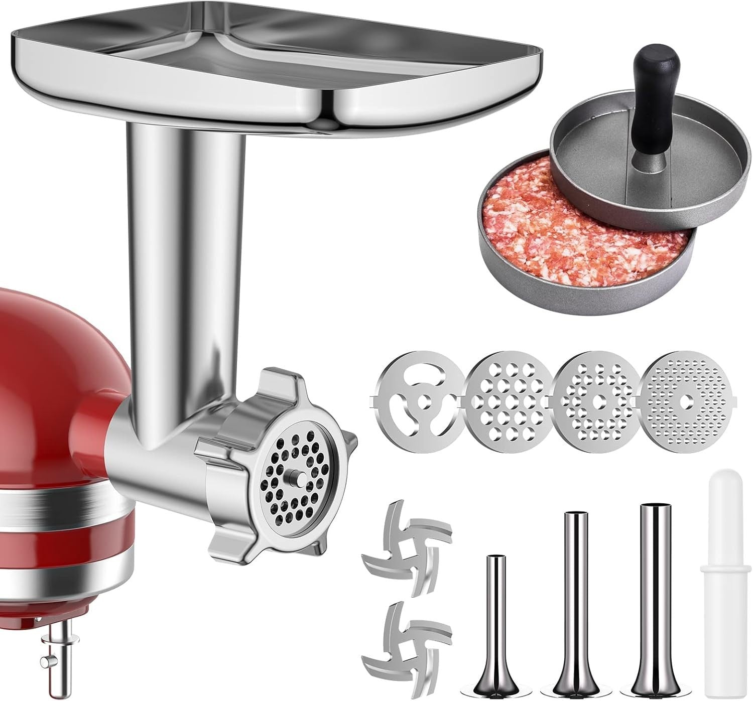 Food Grinder Attachment Sausage Maker Burger Press 4 Plates Metal