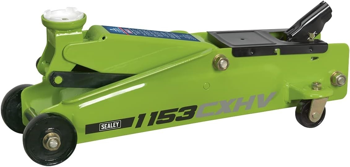 3 Ton Long Chassis Hydraulic Trolley Jack 140–432mm Heavy Duty Hi-Vis Green