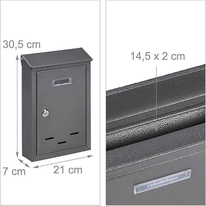 Lockable Wall Mounted Post Box with Keys – Compact Metal Mailbox Grey