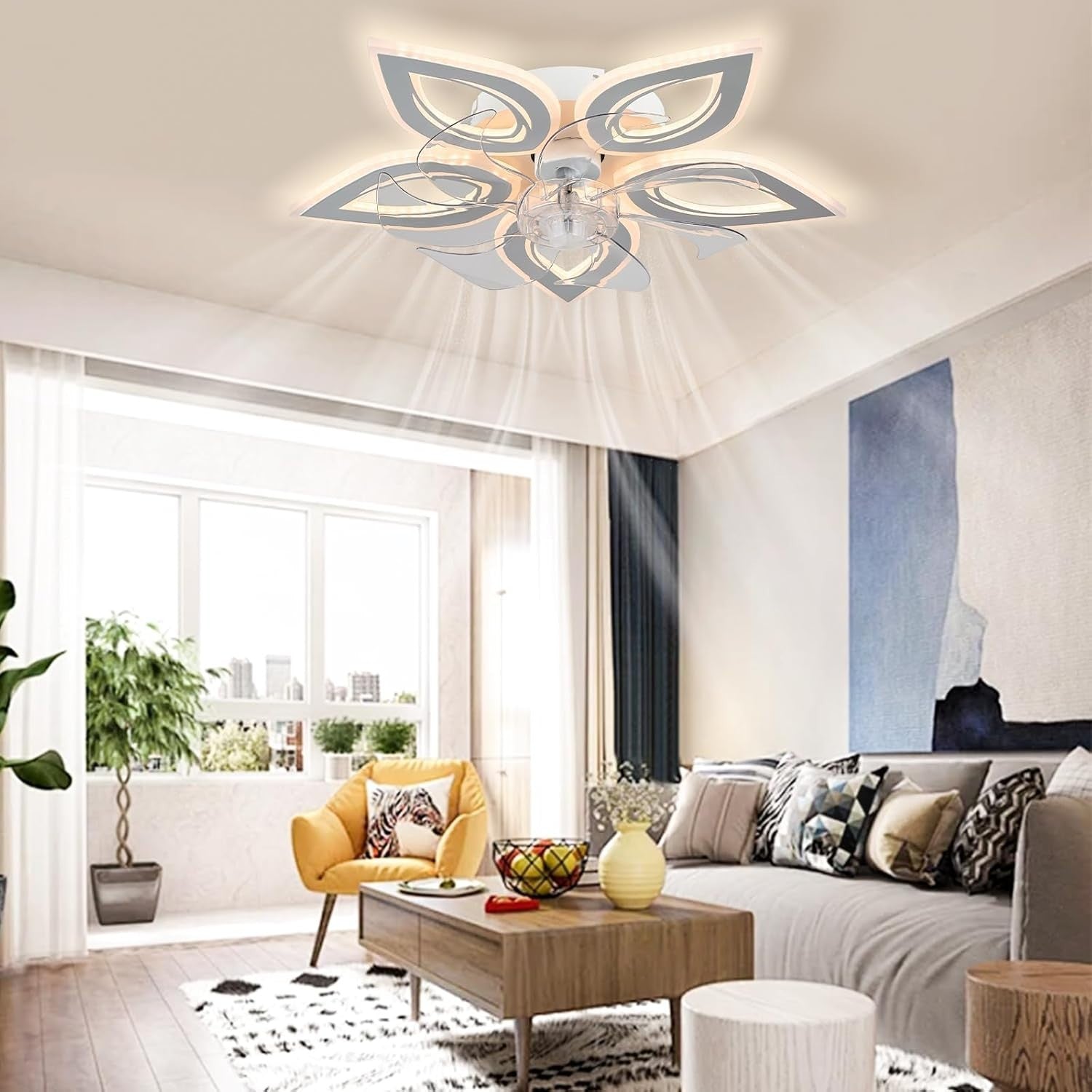 Jenvkoil 12" LED Ceiling Fan with Lights, Quiet, Dimmable, Remote, Smart