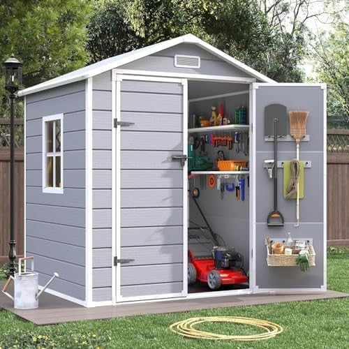 Outdoor 6x4.5ft Resin Storage Shed Lockable Garden Tool & Bike Box