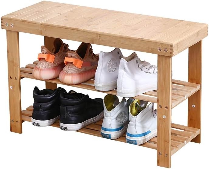 Natural Bamboo 3-Tier Shoe Storage Bench – Eco Entryway Organizer Seat