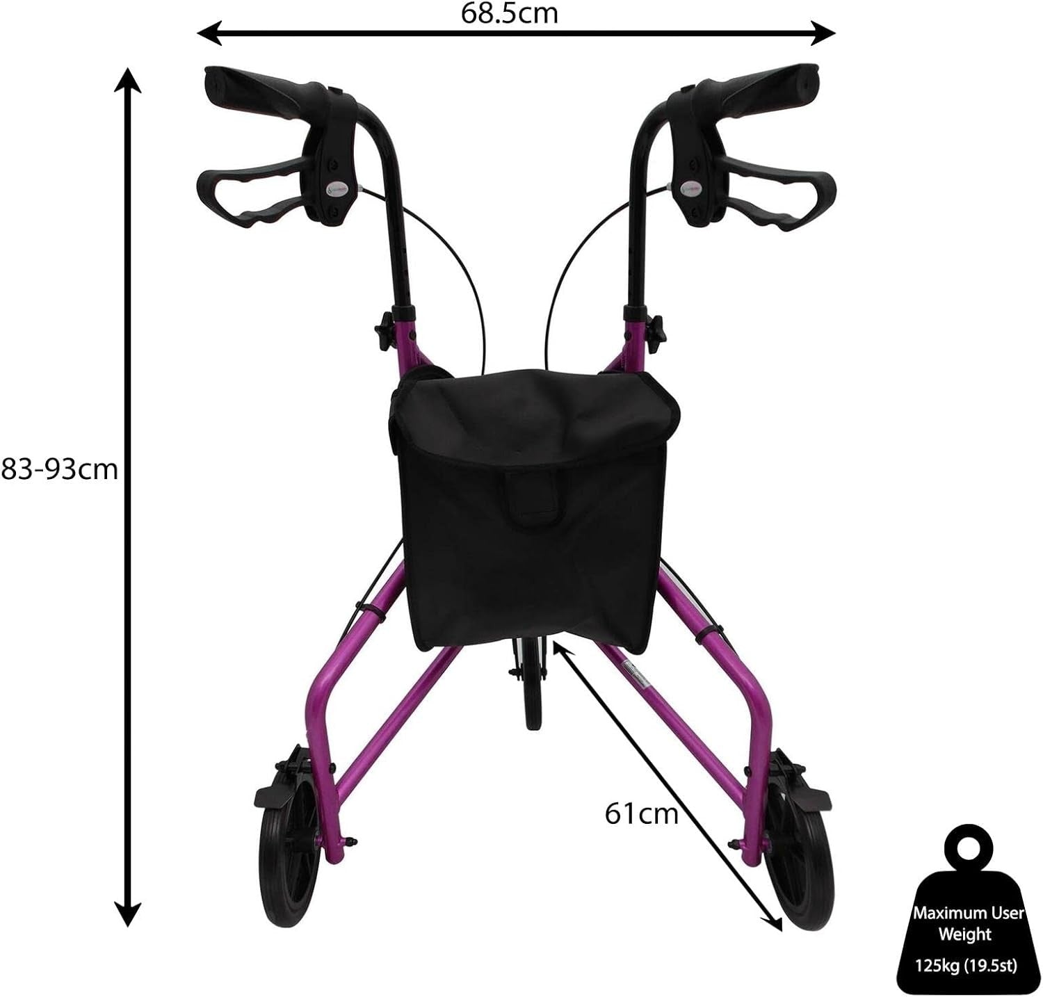 3 Wheel Rollator Walker Folding Lightweight Brakes Bag Indoor Outdoor