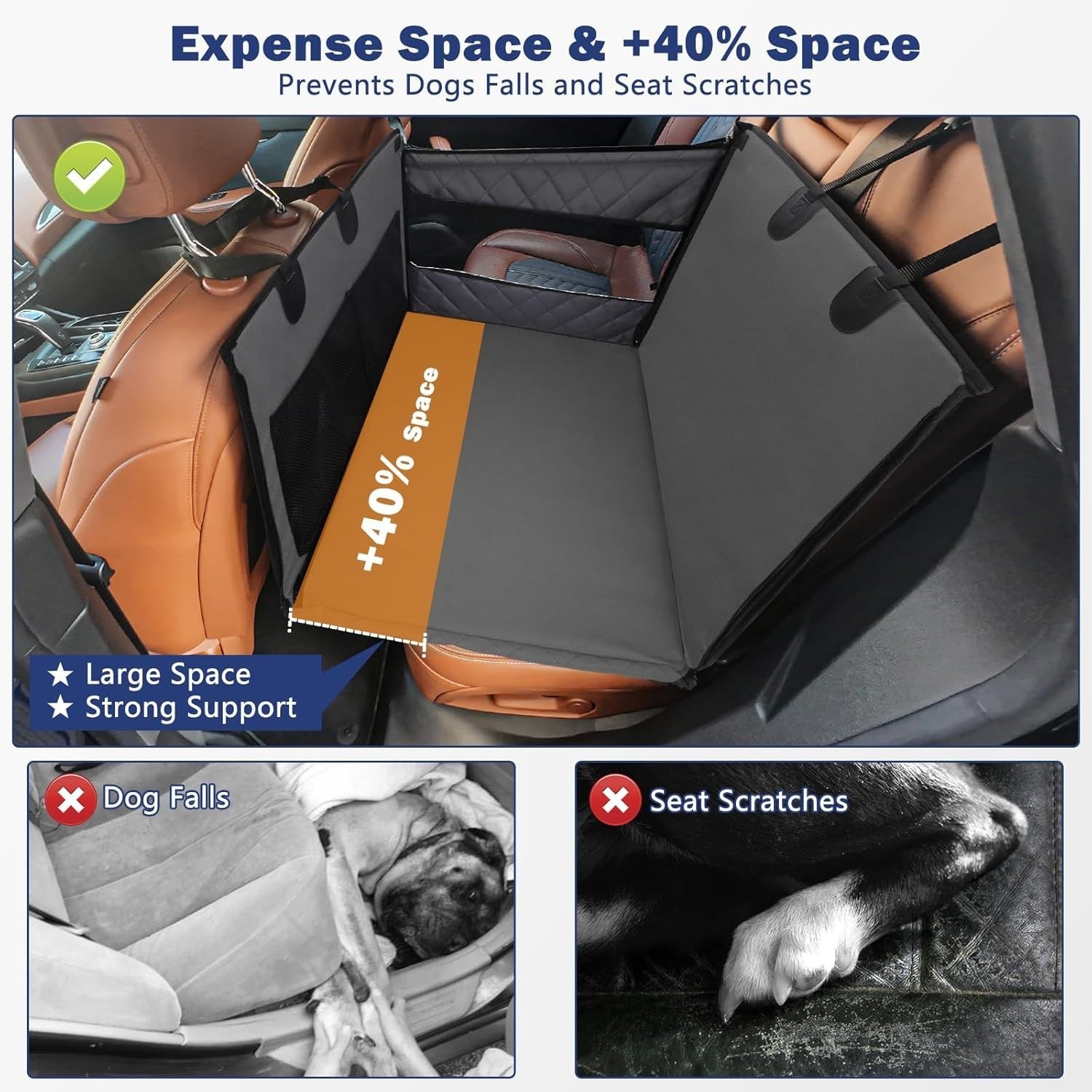 Large Dog Car Seat Extender Waterproof Back Seat Travel Bed Up to 150lb
