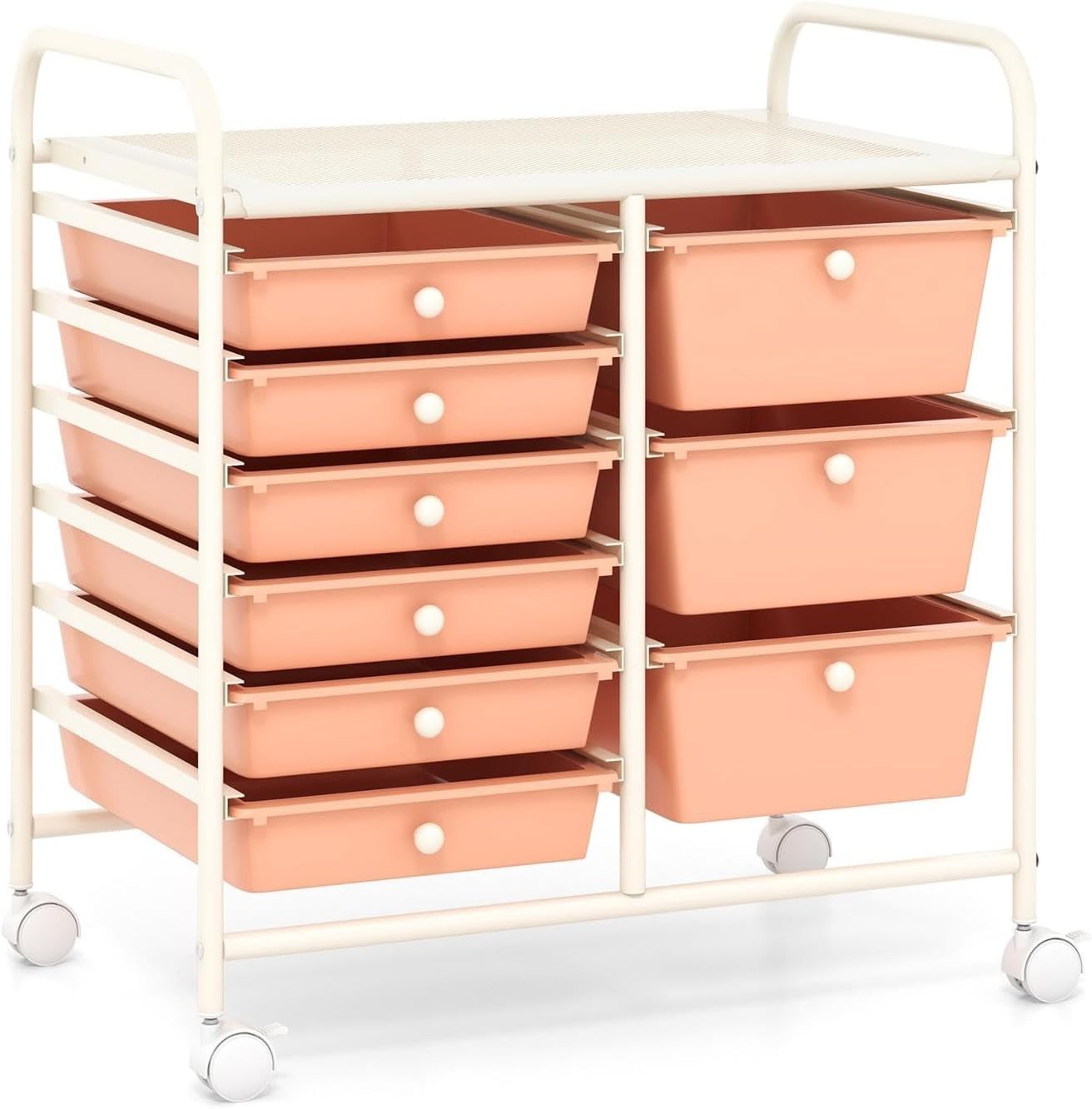 Pink 9 Drawer Mobile Storage Cart Rolling Beauty Organizer Trolley
