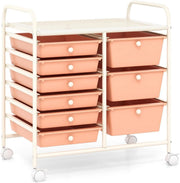 Pink 9 Drawer Mobile Storage Cart Rolling Beauty Organizer Trolley