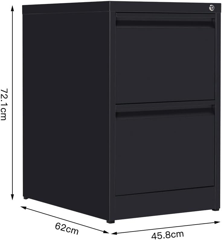Black Metal Filing Cabinet 2 Drawer Lockable Office Storage Heavy Duty