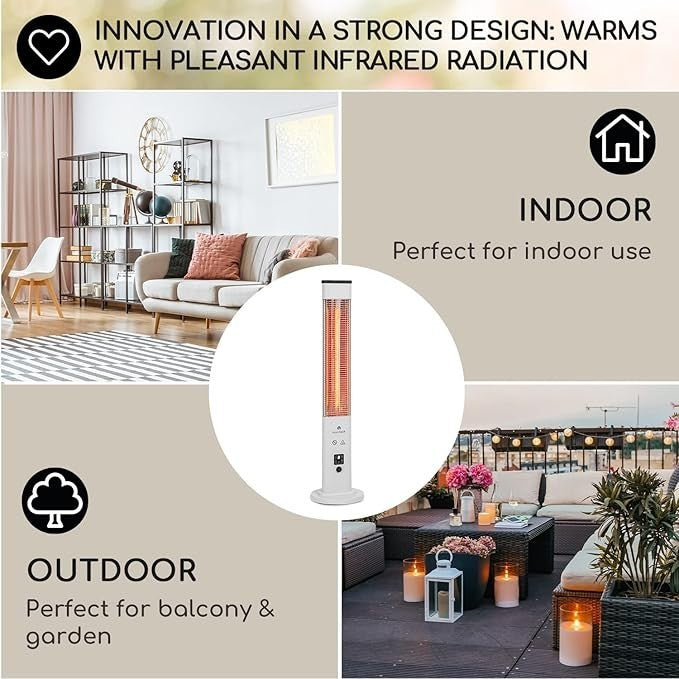 Outdoor Infrared Heater 1200W Floor Standing Radiant Heat 3 Levels Remote Timer