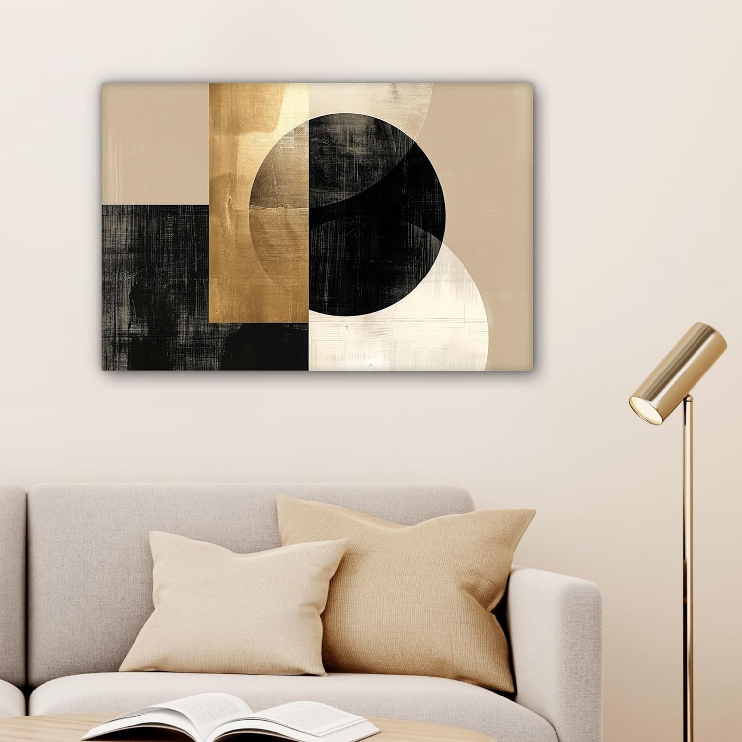 Abstract Gold Black Canvas Wall Art 60x40cm Framed Modern
