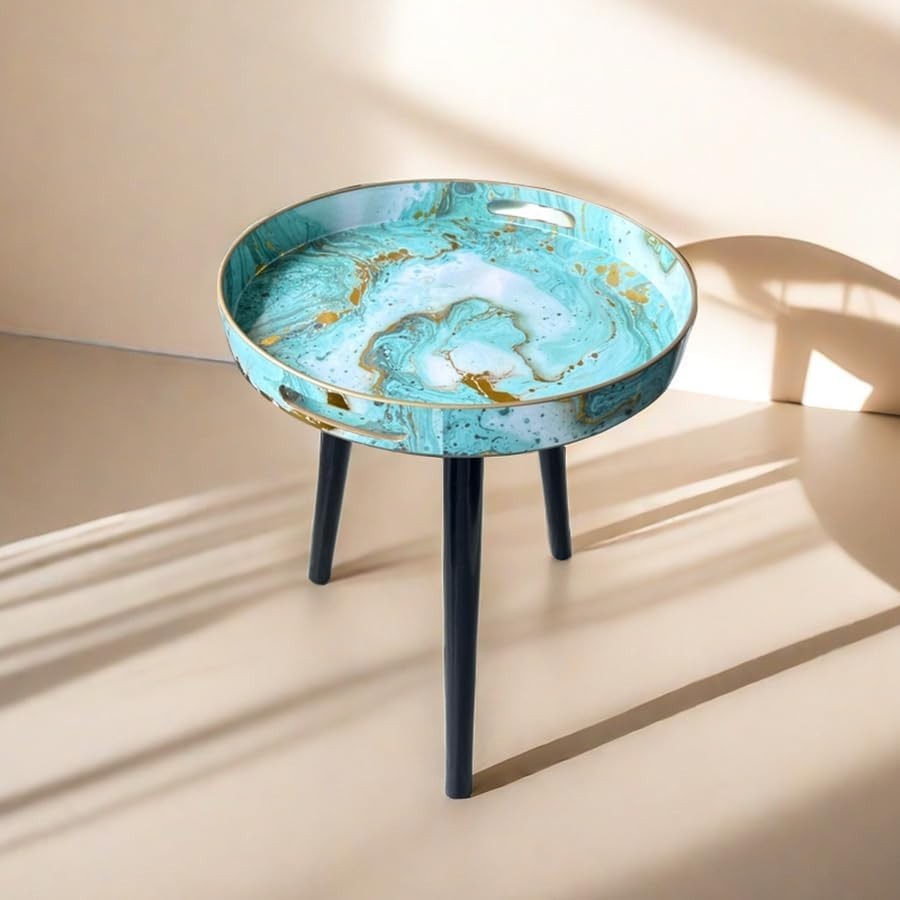 Round Side Table with Detachable Legs – 50x38x38cm Marble Green