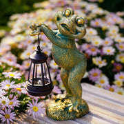 Solar Frog Garden Ornament with Lantern | Outdoor LED Statue Patio Lawn Decor