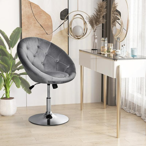 Grey Velvet Swivel Bar Stool Chair Tufted Back Height Adjustable Seat