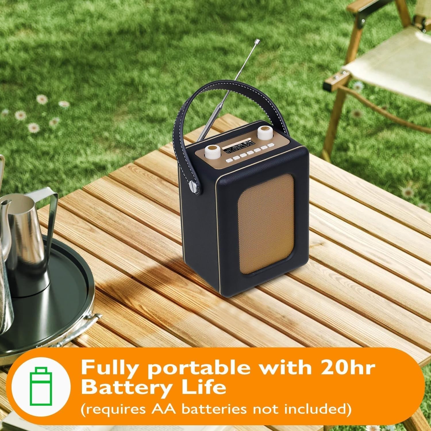 Portable DAB+ Digital Radio Bluetooth CR9 Black 20hr Play Dual Alarm