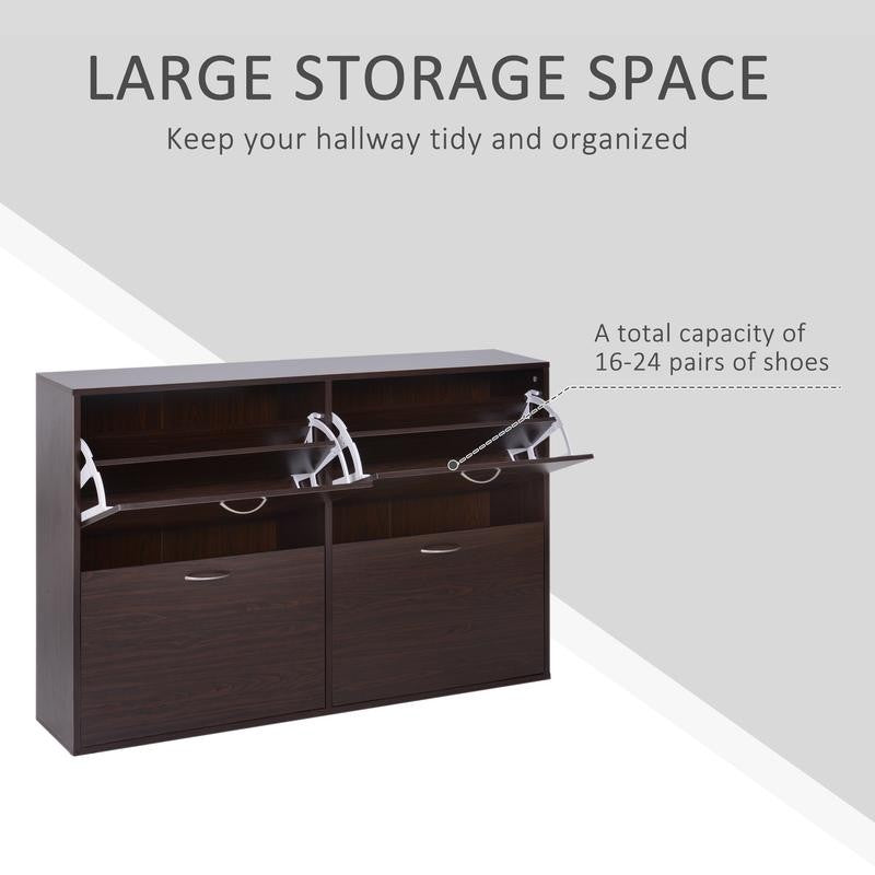 4 Drawer Shoe Cabinet Pull-Down Storage Unit White Hallway Organiser