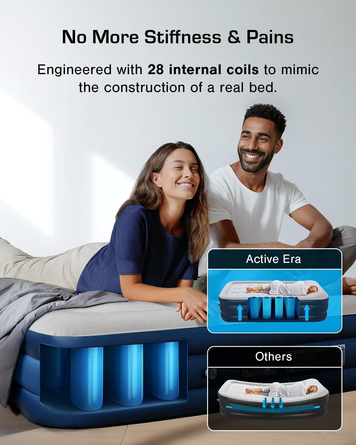 Double Inflatable Air Bed Built In Pump Raised Flocked Mattress Guest Camping