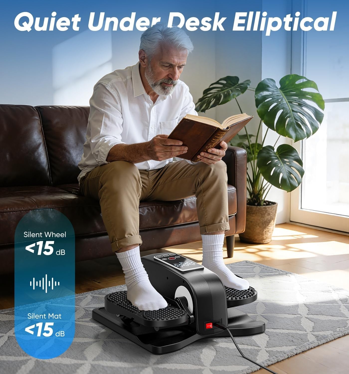 Under Desk Elliptical Pedal Exerciser Quiet Motorised Leg Trainer 12 Speed