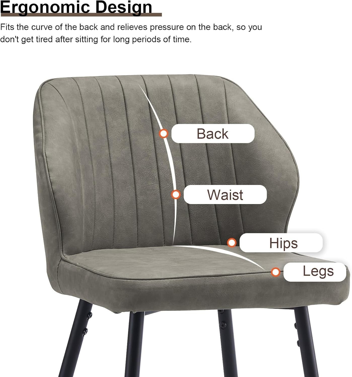 Light Grey Bar Stool Set of 2 | Faux Leather Counter Stools with Back & Arms