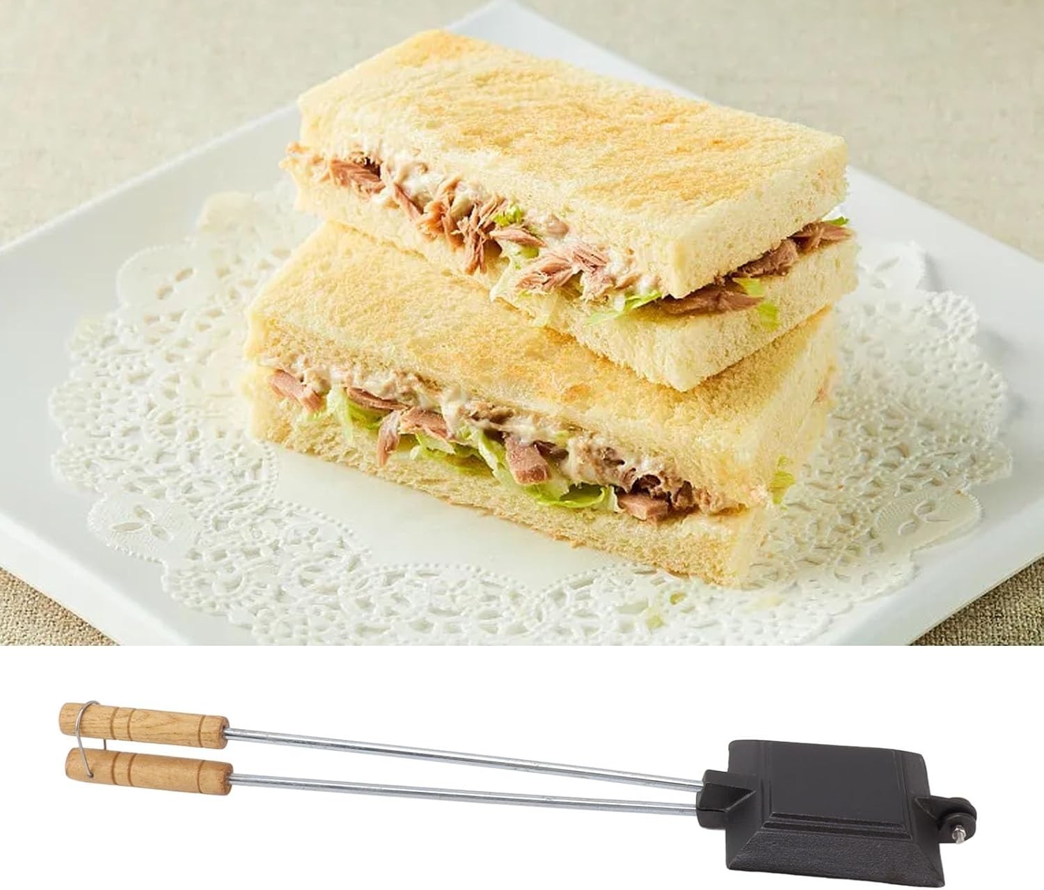 Cast Iron Stovetop Sandwich Maker Panini Press Non-Stick Flip Pan