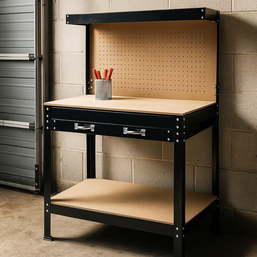 Workbench with Drawer Pegboard Shelf 1150x550x1400mm Garage Tool Station