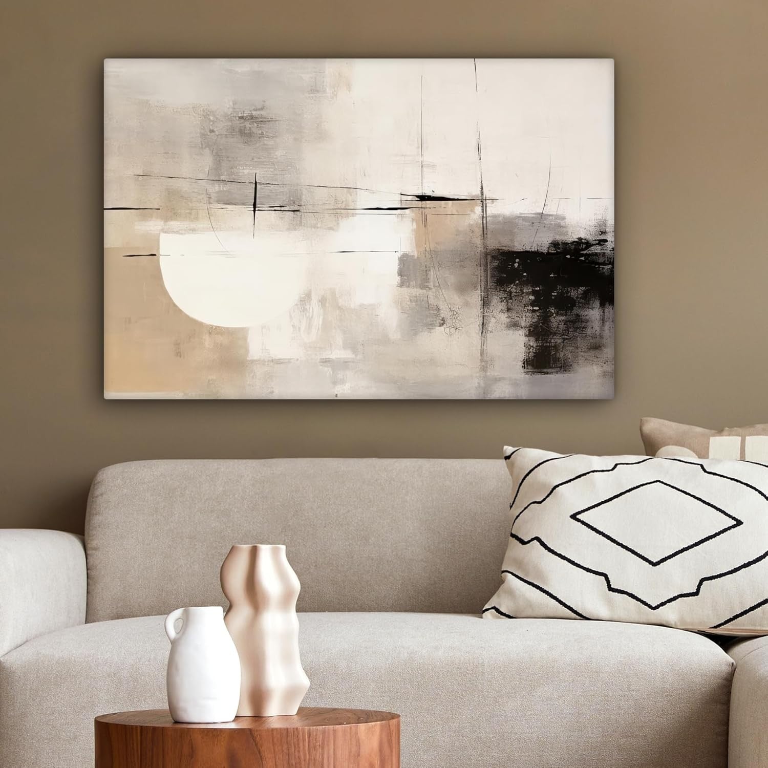 Abstract Grey Canvas Wall Art 60x40cm Framed Modern