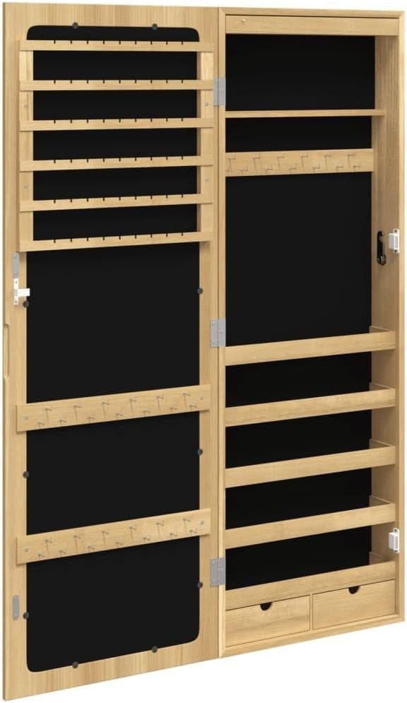 LED Wall Mounted Jewelry Cabinet Mirror Lockable Slim Storage Armoire