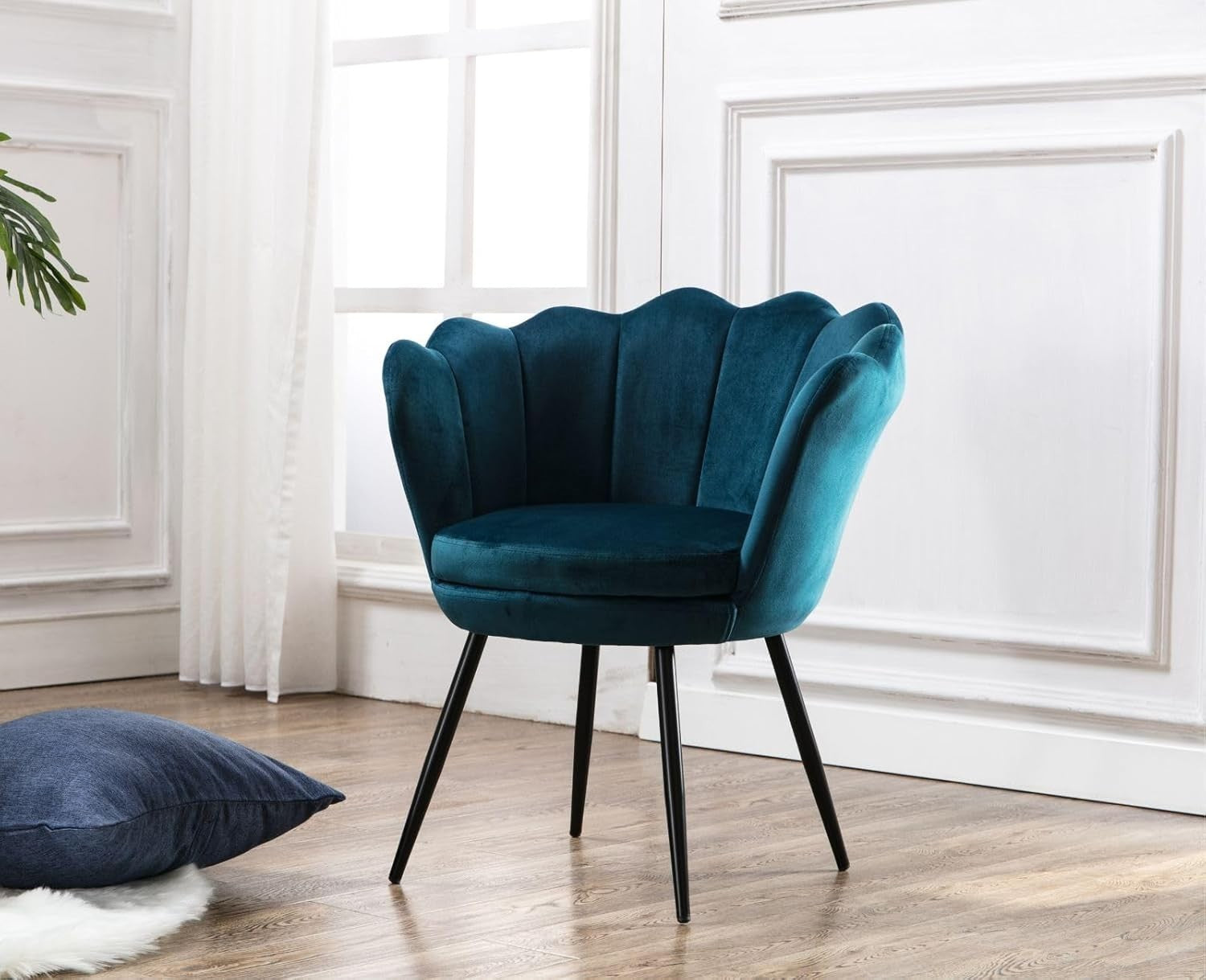 Teal  Velvet Lounge Chair Gold Legs | Petal Back Armchair for Bedroom