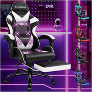 Massage Gaming Chair Recliner w/ Footrest 150° Swivel PU White