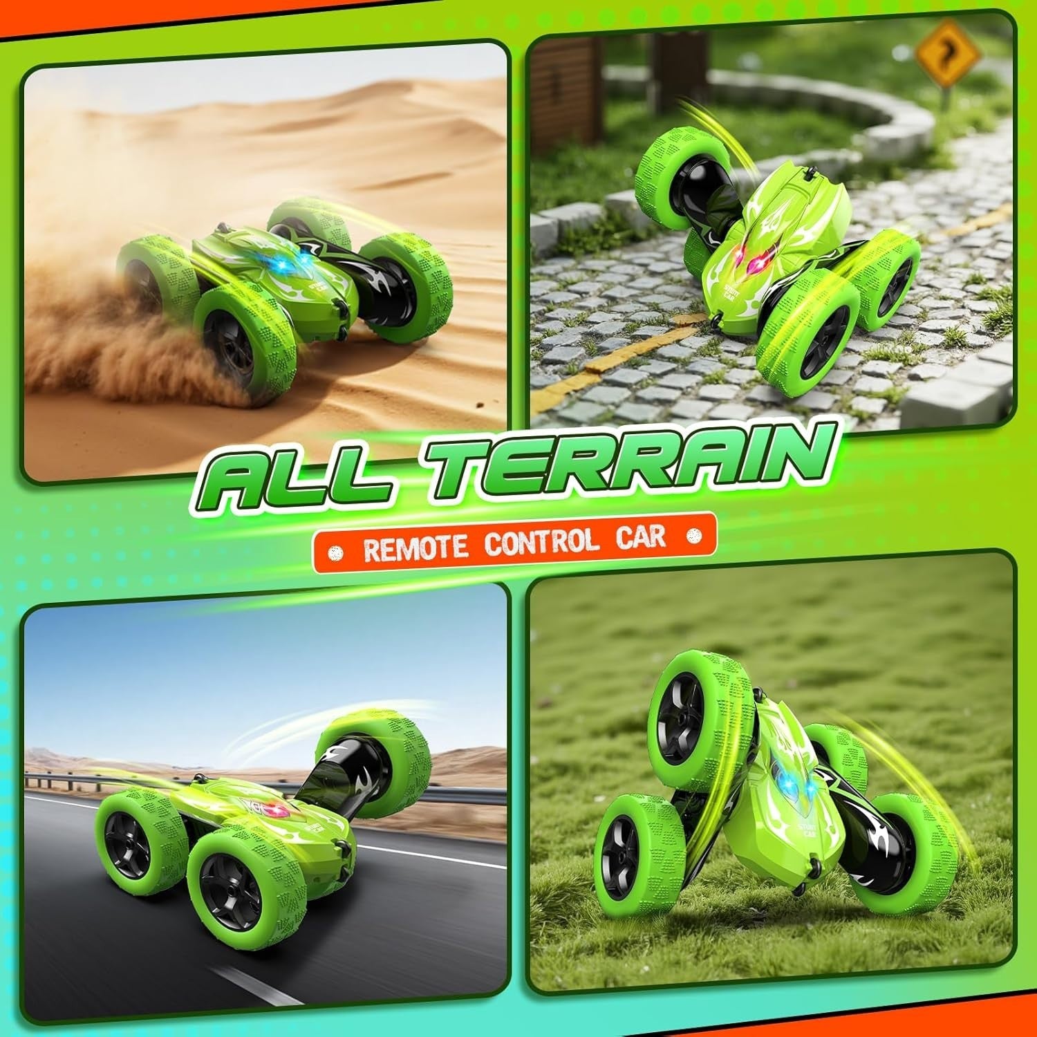 4WD RC Stunt Car 15KM/H Fast USB Rechargeable LED Toy for Boys Age 3–9