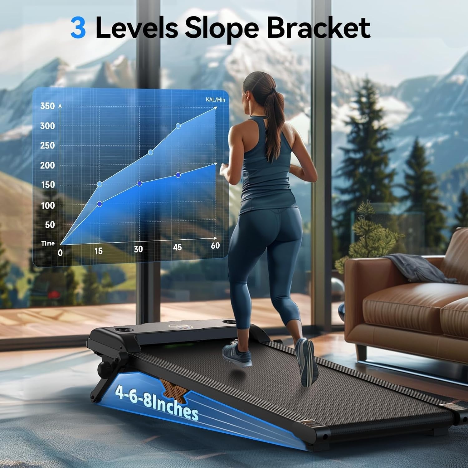 Walking Pad Treadmill With Incline Under Desk 6km/h Silent Home Office