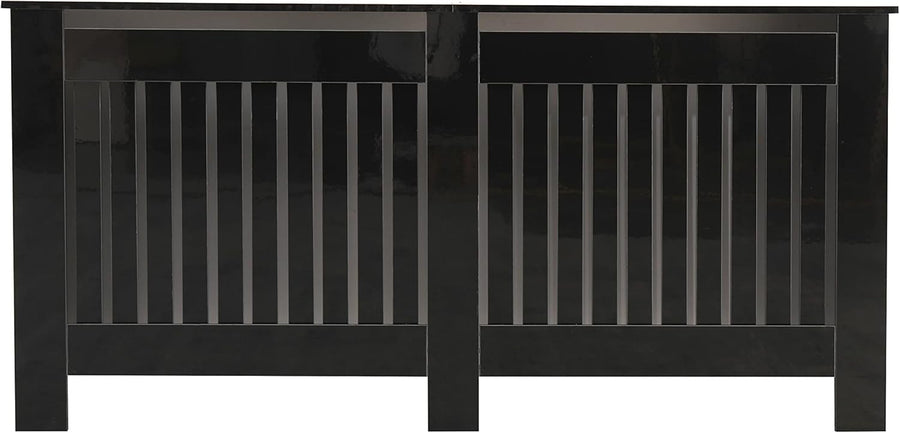 Extra Large High Gloss Black Radiator Cover MDF Slatted Modern Heating Cabinet